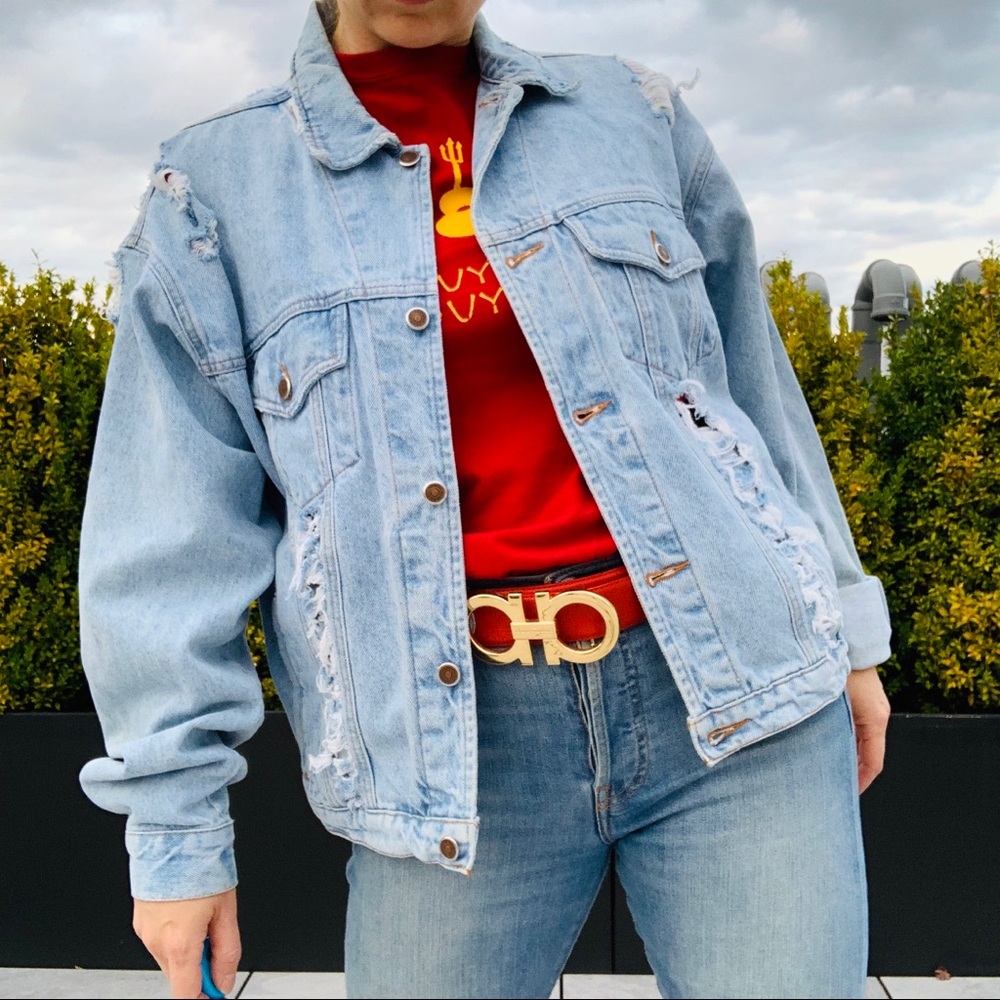 LF Vintage Distress Oversize Jean Jacket Furst Of A Kind MRSP $260